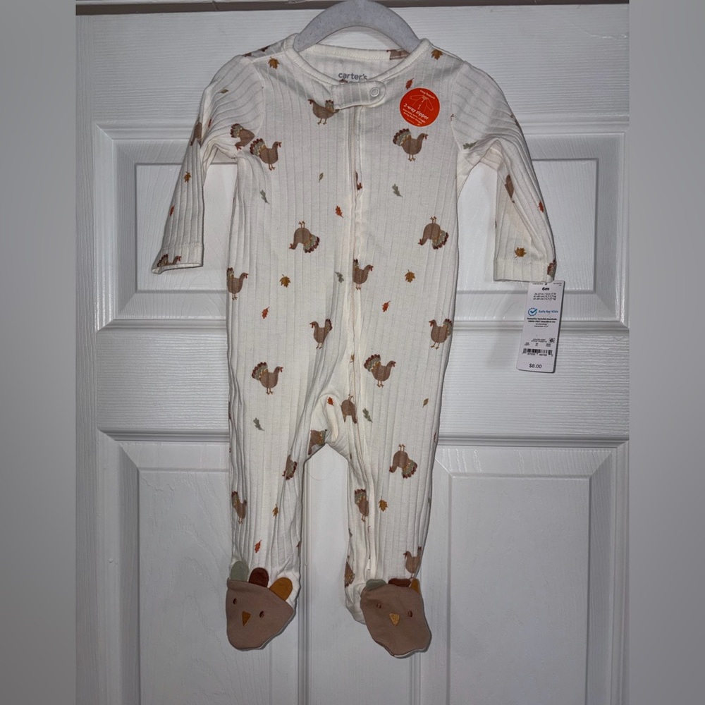 Neutral Turkey Print Baby One-Piece Footed Pajamas size 6m